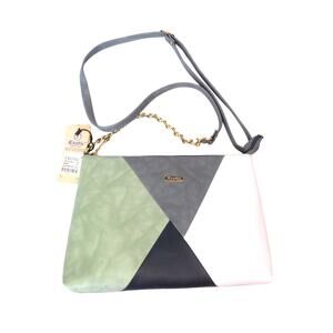 NWT EXOTIC Brand Faux Leather Crossbody Sling Bag Grey White Green Black